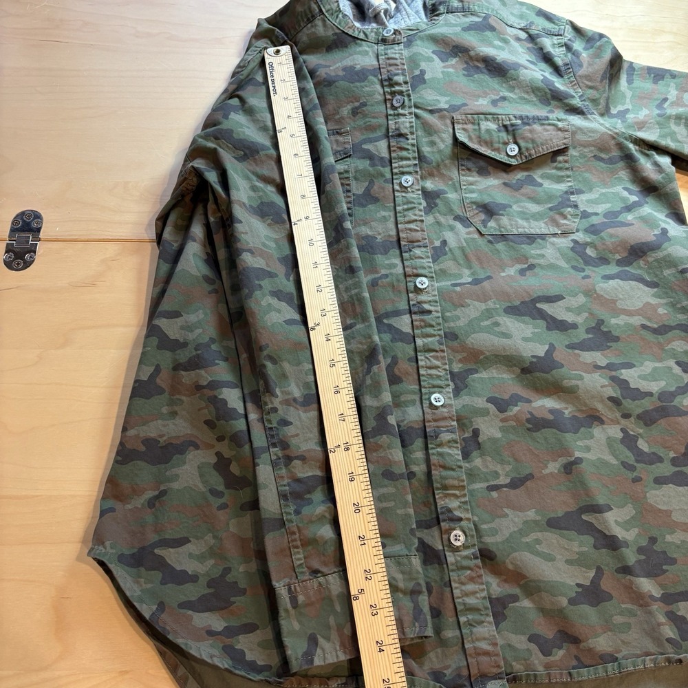Empyre Mens L Green Camo Hooded Shacket Button Up Shirt Streetwear Cotton Blend - Picture 14 of 16